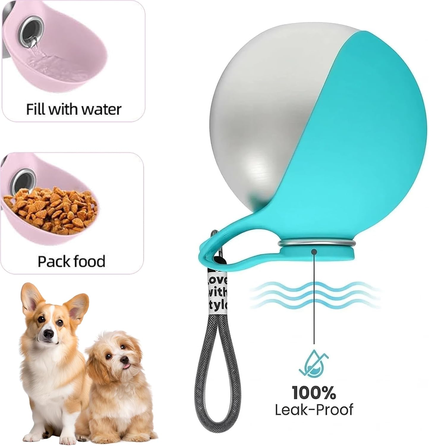 2-In-1 Portable Dog Water Bottle, Travel Hydration Dispenser Container Cup or Small Dogs - Leak-Proof & Compact Dog Travel, Foldables Pet Water Bottle for Small Dog Walking (Pink)