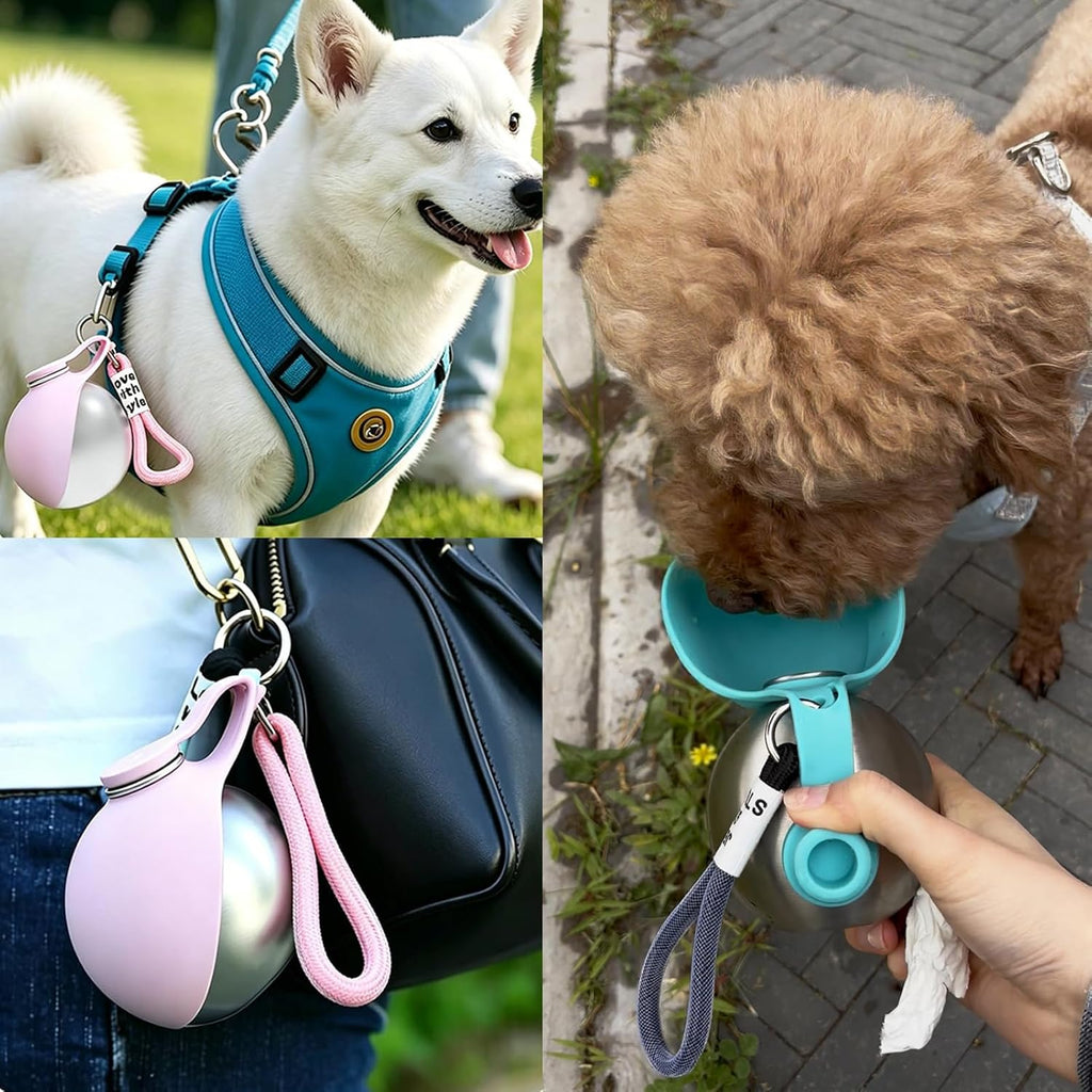2-In-1 Portable Dog Water Bottle, Travel Hydration Dispenser Container Cup or Small Dogs - Leak-Proof & Compact Dog Travel, Foldables Pet Water Bottle for Small Dog Walking (Pink)