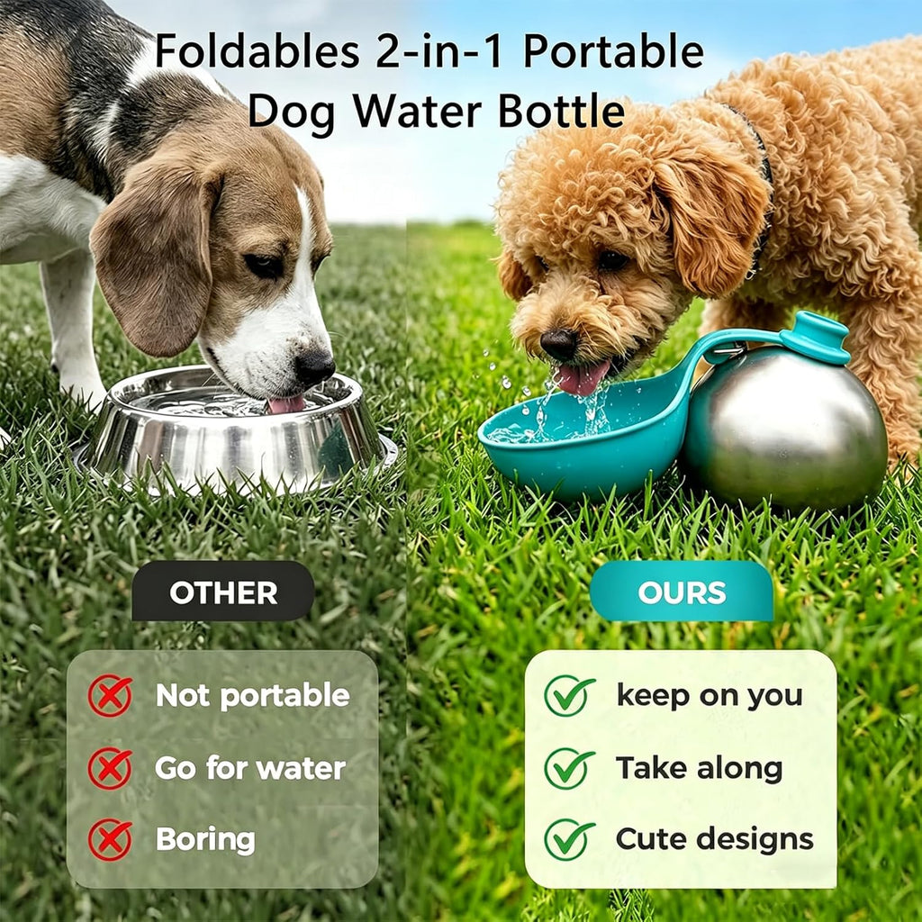 2-In-1 Portable Dog Water Bottle, Travel Hydration Dispenser Container Cup or Small Dogs - Leak-Proof & Compact Dog Travel, Foldables Pet Water Bottle for Small Dog Walking (Pink)
