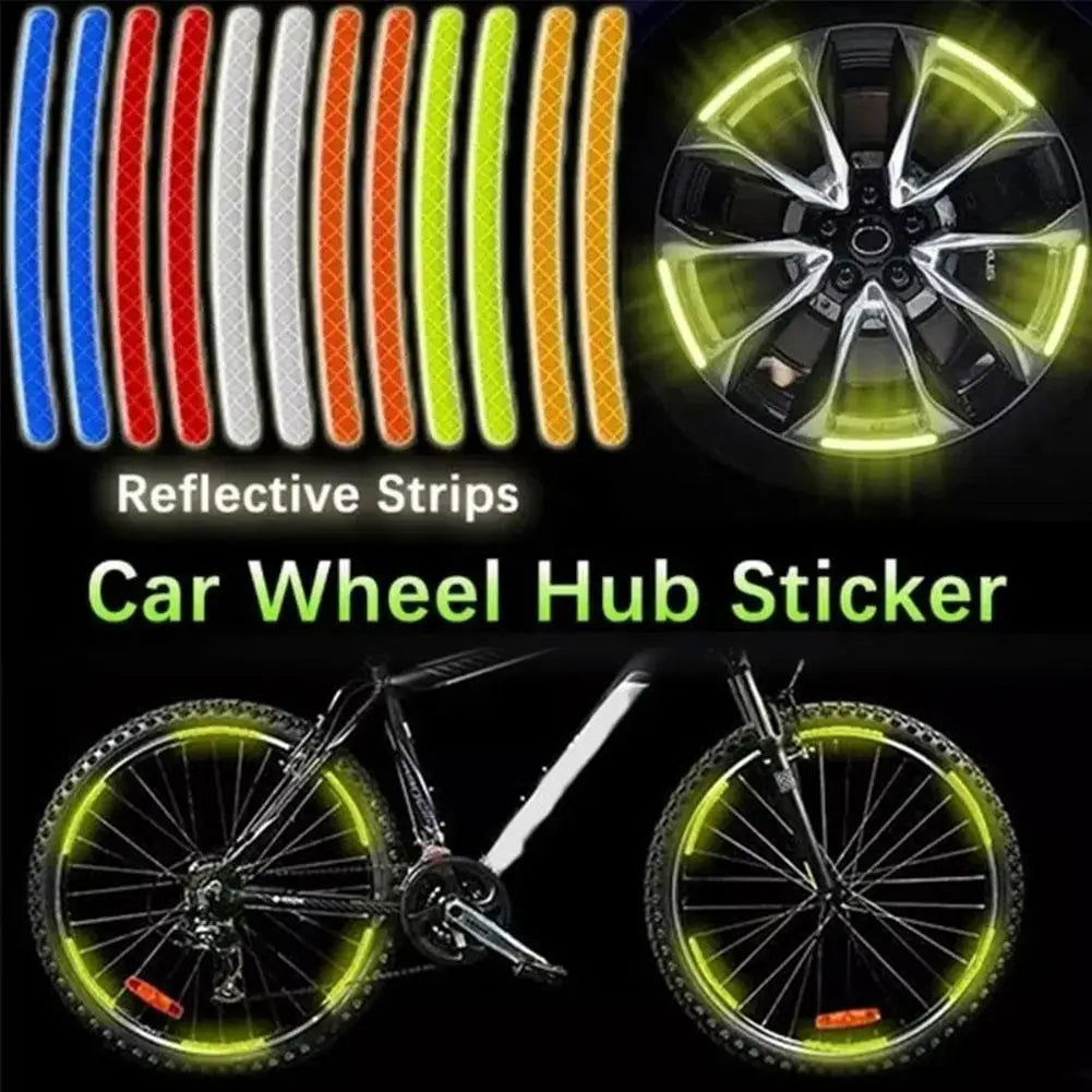 20Pcs Motorcycle Tire Rim Reflective Sticker Night Safety Warning Stickers Hub Reflector Auto Decals Motorcycle Wheel Strip Tool