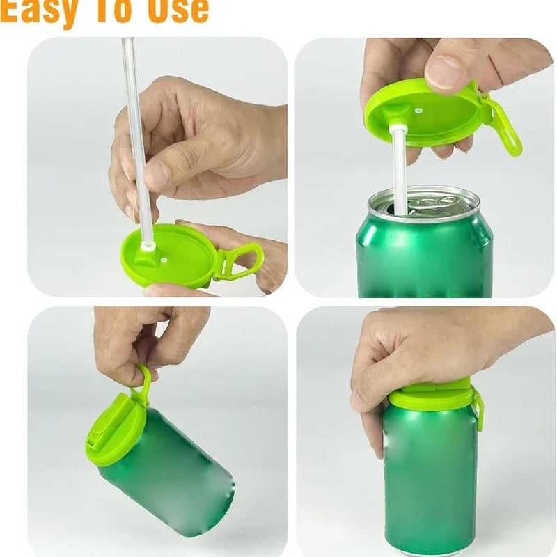 Travel Soda Can Lids Silicone Straws Can Covers for Canned Beverages Beer Juice Bpa-Free Covers Can Reusable Jar Cap Accessory